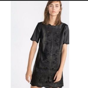 Zara faux leather black & embroidered Dress size S